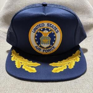 Vintage USA Air Force Eagle Patch Navy Gold Mesh Trucker Snapback Hat OSFA